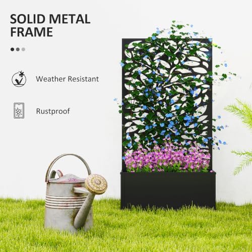 Outsunny Metal Raised Garden Bed with Trellis, Leaves Cut-Outs - Image 5