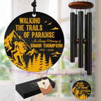 Personalized Hiking Memorial Wind Chime Custom Name & Year, Walking The Trails of Paradise Sympathy Gift, Outdoor Remembrance Windchimes Garden Decor Deep Tone by AlpadilCo