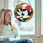 Cozy Tuxedo Cat Stained Glass Window Hanging Suncatcher Gift for Mom 15" - Image 3