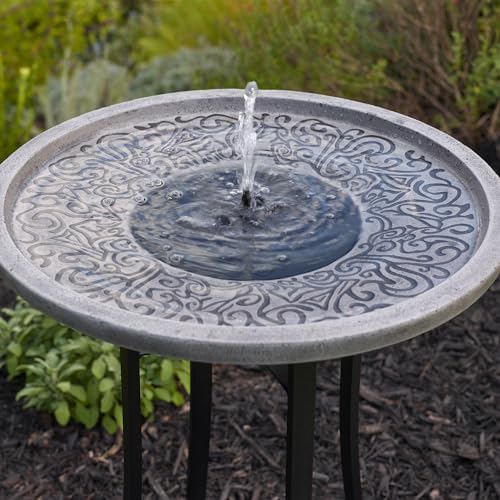 Smart Solar Perello IntelliSolar® Outdoor Solar-Powered Cement Birdbath Fountain with Remote, Bubbler, and 360-Degree Spray Topper, Distressed Cement Solar Birdbath, Gray - Image 2
