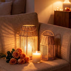 2 Pack Rattan Lanterns Boho Decor 10" 8", Handwoven Wicker Outdoor Patio Decor with Handle, Woven Lamp Shades for Home, Front Porch, Tabletop, Indoor Decoration - Image 4