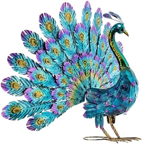 Alpine Corporation 23" Tall Outdoor Metal Peacock Statue, Multicolor by Unknown