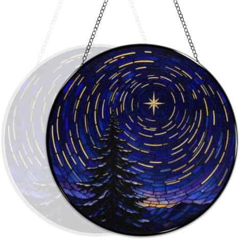 Star Spiral Winter Pine Stained Glass Suncatcher 11.8" Colorful Window Hanging Ornament, Sun Catcher Decor for Bathroom Front Door Living Room Home Wall Garden - Image 5