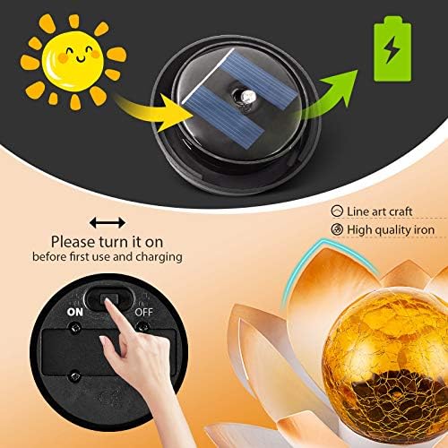 AIINY Garden Solar Lights Outdoor(2Pack), Amber Crackle Globe Glass Lotus Decoration, Waterproof Orange Metal LED Flower Lights for Patio,Lawn,Walkway,Tabletop,Ground, Garden Gifts for Women - Image 4