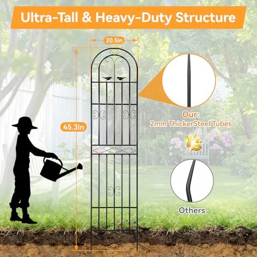 87x20 Inch Metal Garden Trellis for Climbing Plants Outdoor, Sturdy Wrought Iron Tall Plant Support for Roses Ivy Clematis Jasmine Cucumber Peas, Decorative Wire Lattice Panels (2 Pack) - Image 2