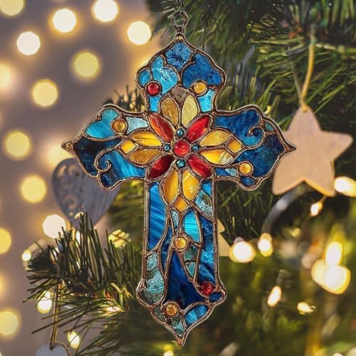Mosaic Style Christian Cross Tiffany Effect Acrylic Suncatcher - Image 6