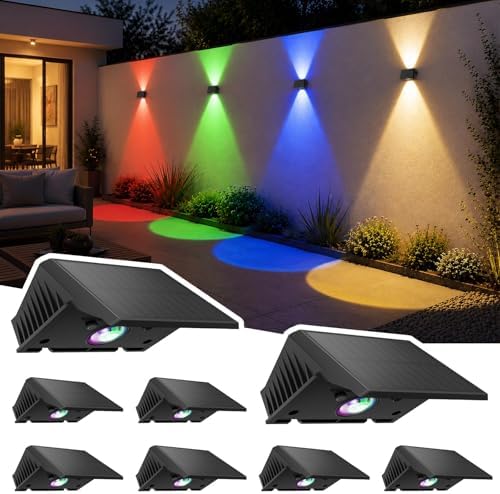 Fence Lights Solar Powered, Multicolor Solar Wall Lights Outdoor Waterproof IP67, Up and Down Solar Fence Lights Outdoor Dusk to Dawn for Patio, Garden, Backyard, Porch, Pathway, Festival (8 Pack) by Delaiglow