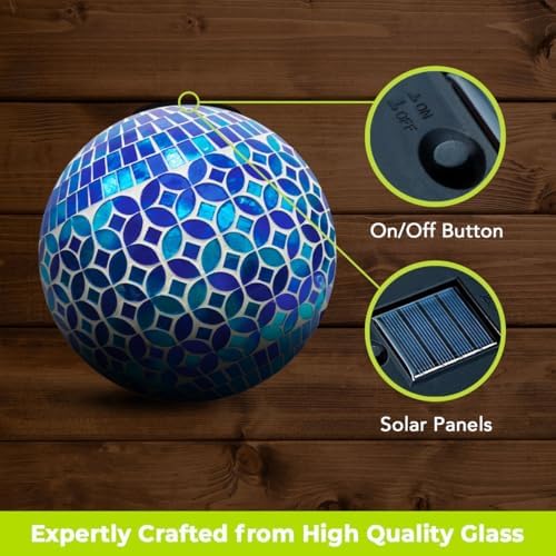Briarwood Lane Everyday Gazing Ball 10x10 Geometric Blue Solar LED Gazing Ball - Image 6