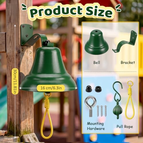 Green Iron Hanging Outdoor Dining Bell, Classic Playground Color - Image 3