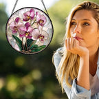 Pink Orchid Stained Glass Window Hanging Suncatcher Gifts for Women 15" - Image 2