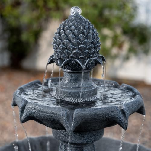 XBrand 44" H Gray Fiberglass/Resin 2-Tier Solar Water Fountain w/Solar Panel and Auto-Shut Off Pump, Solar Garden Fountain, Tall Outdoor Fountain, Two Tiered Birdbath Fountain - Image 6