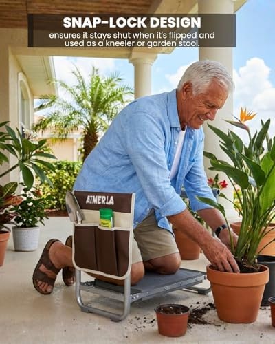 Aimerla Foldable Garden Kneeler Seat Heavy Duty [Upgraded Widened Thick Kneeling Pad] Garden Stool with Large Garden Tool Bags with Pockets - Portable Garden Bench Gardening Gifts for Parents - Image 2