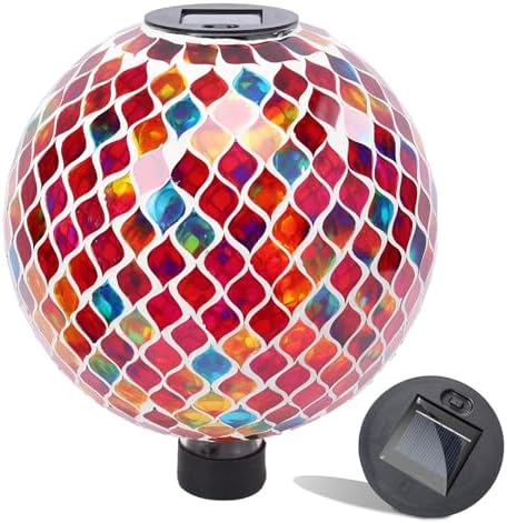 VCUTEKA Solar Gazing Ball, 10" Mosaic Glass Garden Globe Outdoor Decor, Red by VCUTEKA