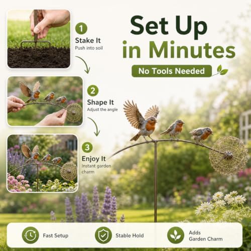 Robin Garden Stake, 3 Robins and Dandelion Yard Art, “Loved Ones are Near” Memorial Outdoor Stake, Metal Robins Bird Garden Sculpture, for Lawn Patio Flower Bed and Backyard, Memorial Gift，（3pcs） - Image 5