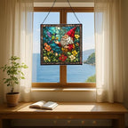 Gnome and Hummingbird Stained Glass Suncatcher – Square Hanging Window Panel for Home or Greenhouse – Whimsical Glass Art Gift for Garden Lovers, Christmas, Halloween, Father Days BoR1o4 - Image 6