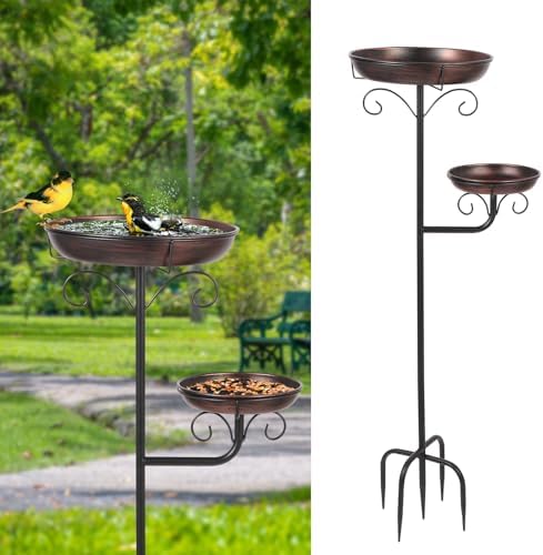 42" Large Freestanding Metal Bird baths for Outdoors Bird Feeder Ground for Garden Decor, Removable Bowl with Strong 5 Stakes, Bird Bath for Outside, Ground Mounted Birdbaths for Pation Backyard Lawn by ONTALA