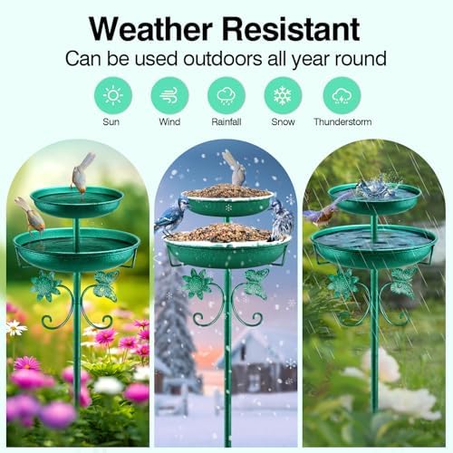 Daoeny Bird Bath for Outside, 42In Vintage Freestanding Birdbaths for Outdoors, Double Metal Bird Bath Feeder Bowls for Garden Patio Yard Lawn Decor, Upgraded 5-Pronged Base (Green) - Image 5