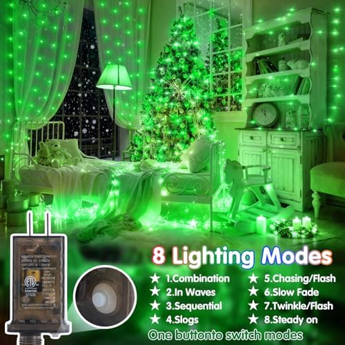 KNONEW 400FT 1200LED Green Wire Outdoor Fairy Lights Plug in Green Xmas - Image 2