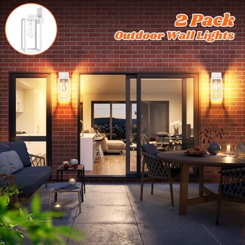 Brightever 2-Pack Outdoor Wall Light Fixtures, Waterproof Anti-Rust Outside Wall Sconce Lantern with Clear Glass, Exterior Front Porch Lights for House Garage Doorway, Bulbs Not Included, White - Image 6