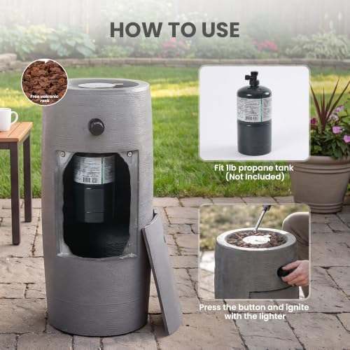 COSIEST Outdoor Propane Fire Pit, 11 inch Small Round Firepit Fire Column w Lava Rocks, Rain Cover for Outside Garden, CSA Certified, 40,000 BTU (Gray) - Image 7