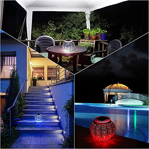 Solar Outdoor Table Lamp, Solar Powered Mosaic Glass Ball Garden Lights Waterproof Color Changing Mood Night Lights (O) - Image 4