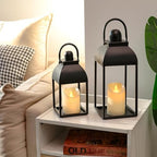 Lanterns Decorative Indoor 15" 11" Set of 2 Black Metal Lantern with Candle - Image 4
