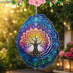 Shwing 12 Inch Wind Spinner Tree of Life Hanging Decor Colorful Spiritual Metal Ornament Outdoor Kinetic Garden Art 3D Wind Spinner for Patio Porch Balcony Backyard Meditation Decoration - Image 4