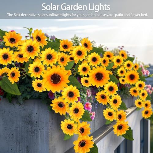 Solar Garden Lights Outdoor, Solar Sunflower Lights with 46 Lifelike Sunflower, Waterproof 90 Bright LED Fall Flowers Garden Decor for Patio Flower Bed Yard, Gift for Mom (2 Pack) - Image 5