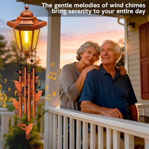 Large Solar Hummingbird Wind Chimes, Gifts for Women Mom Grandma Wife Sister Daughter Neighbor, Classic Bronze Wind Chimes with Wind Catcher, Solar Decor Lights for Outdoor Garden Patio Porch Window - Image 4