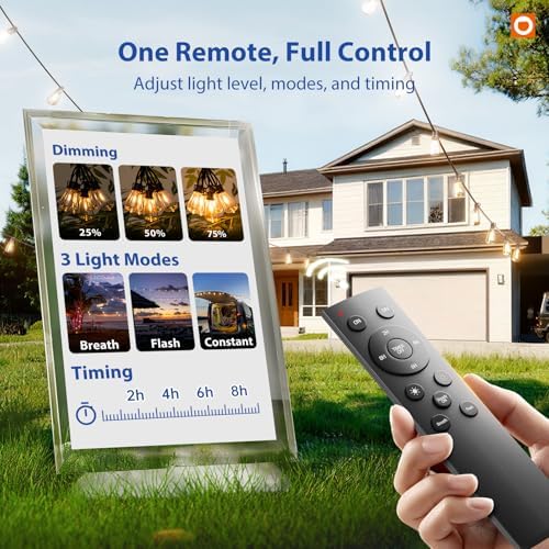 addlon 50FT Outdoor String Lights ST38 LED with Remote Waterproof Dimmable - Image 2