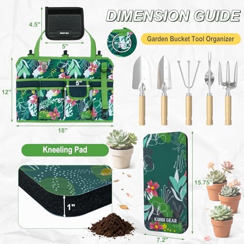 KUNN 5 Gallon Garden Bucket Tool Organizer & Kneeling Pad Set, Green - Image 2