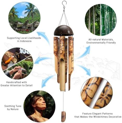ASTARIN Bamboo Wind Chimes for Outside,Handcrafted Wooden Wind Chimes - Image 6