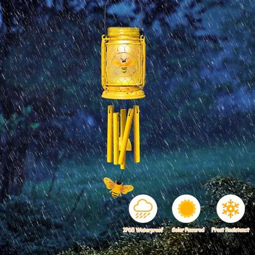 2 Pack Solar Bee Wind Chimes for Outside for Mom Women Grandma,Solar Bee Mason Jar Wind Chime Light Unique Hanging Wind Chimes Outdoor,IP65 Waterproof, for Yard Garden Terrace - Image 5
