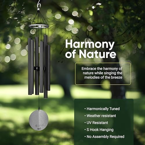 Nature’s Melody Aureole Tunes Wind Chimes – Outdoor Windchime with 6 Tubes Tuned to E Pentatonic Scale, 100% Rustproof Aluminum, Powder Finish & S Hook Hanger for Sympathy, Memorial Gift or Zen Garden - Image 4