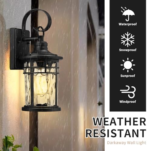 Darkaway Outdoor Wall Lights,Exterior Lighting Fixtures Wall Mount Porch Lights Waterproof Outdoor Sconce with Water Ripple Glass for House Patio Hallway Garage - Image 5