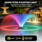 Pond Fountain Aerator Lights, RGBW 20000LM LED Fountain Light with 100FT Power Cord, IP68 Waterproof Stainless Steel Wireless Sync Control Floating Fountains Pump Light for Lake Ponds - Image 5