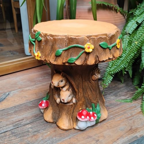 14”H Resin Fairytale Squirrel Statue Mushroom Stool Garden Decor by HOUSINGOD