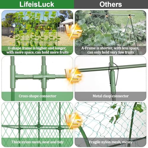 Cucumber Trellis for Raised Bed 5.4x5.5ft U-Shape Adjust Metal Garden Trellis for Climbing Plants Outdoor with Climbing Net Vegetable Arch Trellises Support Plant for Tomato Pea Fruit Squash Trellises - Image 4