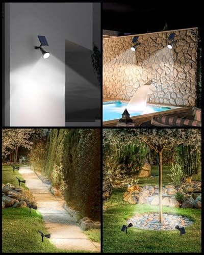 Solar Spot Lights Outdoor, 10 Pack Outdoor Solar Lights for Yard, 4 Lighting Mode Solar Landscape Spotlights with Auto On/Off, 2-in-1 Waterproof Wall Lights for Garden, Walkway (Cool White) - Image 2
