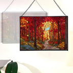 Path Through Glowing Autumn Forest Rectangular Stained Glass Suncatcher – Hanging Window Panel with Animal & Nature Scene – Vibrant Glass Art Gift for Wildlife, Fantasy, Nature Lovers s7FLYi - Image 3