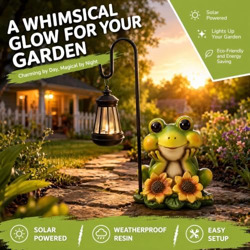 Solar Frog Garden Statue with LED Light – Hand-Painted Resin Outdoor Decor, Waterproof Lawn Ornament for Patio Yard Balcony, Unique Gift for Mom Grandma Women, Fairy Garden Decoration - Image 2