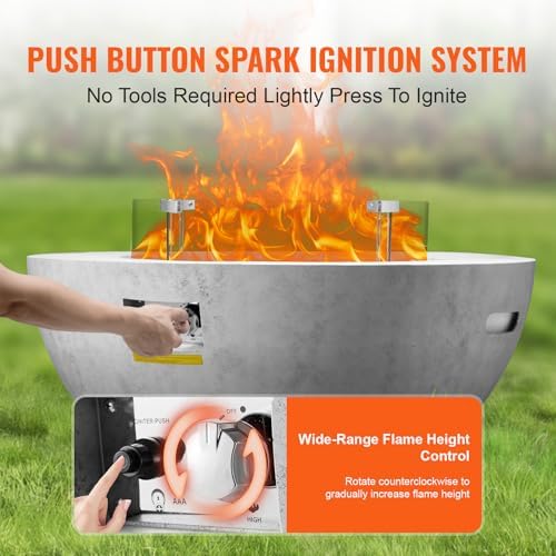 VEVOR Propane Fire Pit, Outdoor Concrete Gas Fire Pit, 39 in Tabletop with Lava Rocks, Lid,Rain Cover,Adjust Flame Height Camping Firepit for Heating, Lighting, 50000 BTU - Image 3
