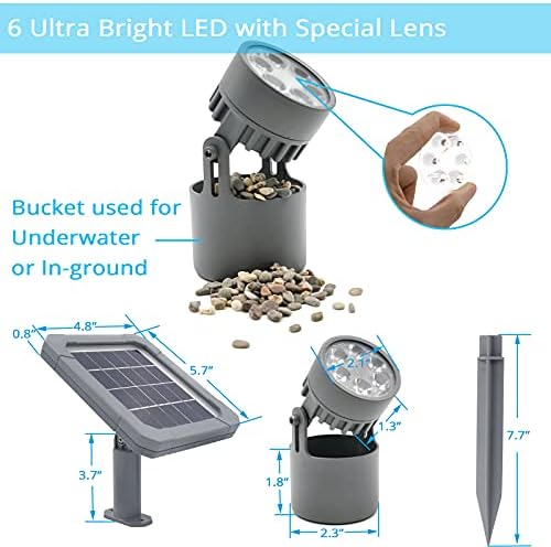 Solar Pond Lights,Colamarine KOI Pool Fountain Lights IP68 Waterproof Warm White Underwater Submersible Amphibious Solar Spotlight 6LEDs Outdoor Landscape Lamp Auto ON/Off for Garden Pond - Image 5