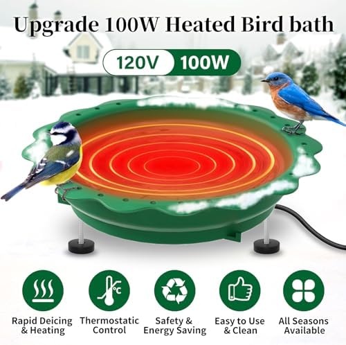 Heated Bird Baths for Outdoors Winter, 100W Heated Birdbath Heater, Green - Image 3