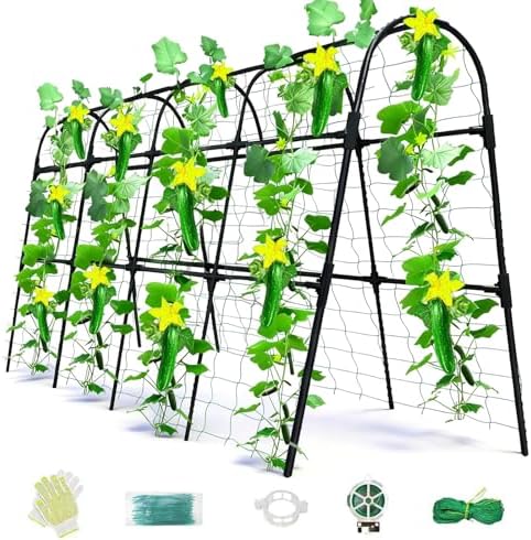 Cucumber Trellis for Raised Bed, U-Shape Garden Arch Metal Support for Climbing Plants, Metal Arch Plant Support Vegetables Trellis, Plant Support for Vine Outdoor(Black, 63*30*47inch(L*W*H)) by Laodier