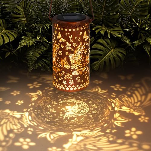 DIBIEECN Birthday Gifts for Women Mom Grandma Wife, Solar Lanterns Outdoor Waterproof, Metal Hanging Lights Garden Decor, LED Decorative Lantern for Patio Porch Backyard, Fairy, 1 Pack by DIBIEECN