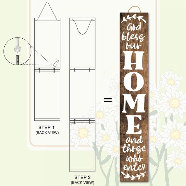 God Bless This Home And All Who Enter Wooden Door Decorations 8"x63" Vertical Welcome Sign for Front Door, Tall Front Porch Decor, Rustic Farmhouse Wood Porch Decorations Outdoor - Image 4