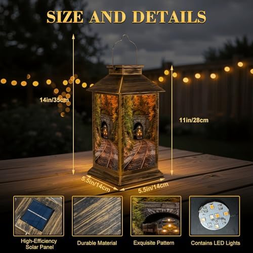 Solar Lantern Outdoor Waterproof Train Coming Tunnel Garden Decor LED Hanging Solar Lights Tabletop Lamp Gifts for Women Mom Outside Yard Patio Porch - Image 2