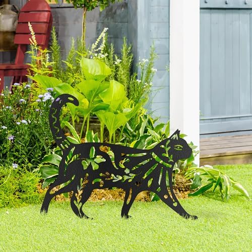Floral Cat Metal Garden Stake Decorative, Elegant Floral Cutout Design Silhouette Gifts Statues for Yard Art, Outside, Patio, Outdoor Decor, Garden Decorations, Lawn Ornaments - 20" Black - Image 3