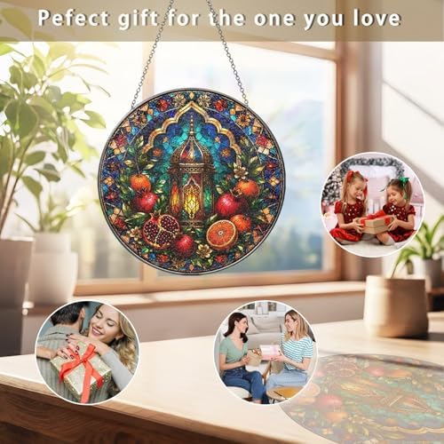 Stained Glass Window Hanging Lantern and Pomegranate Sun Catchers Colorful Mediterranean Fruit Glass Art Suncatchers for Living Room Garden Outdoor Indoor and Home Decor (9.8x9.8 in) - Image 7